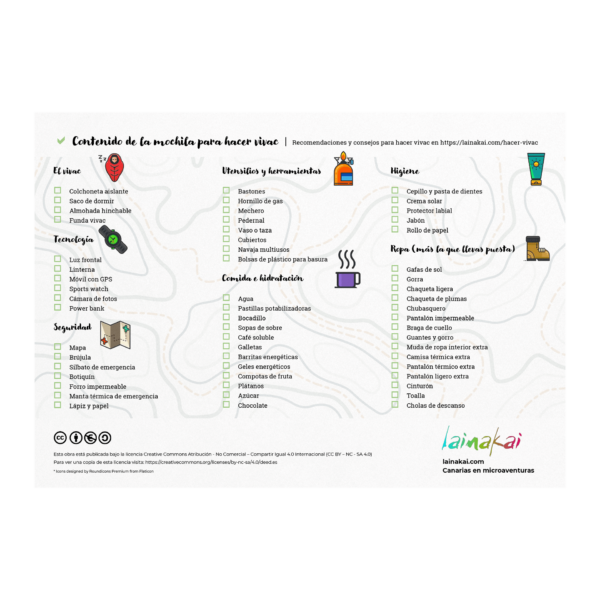 Checklist de la mochila para hacer vivac